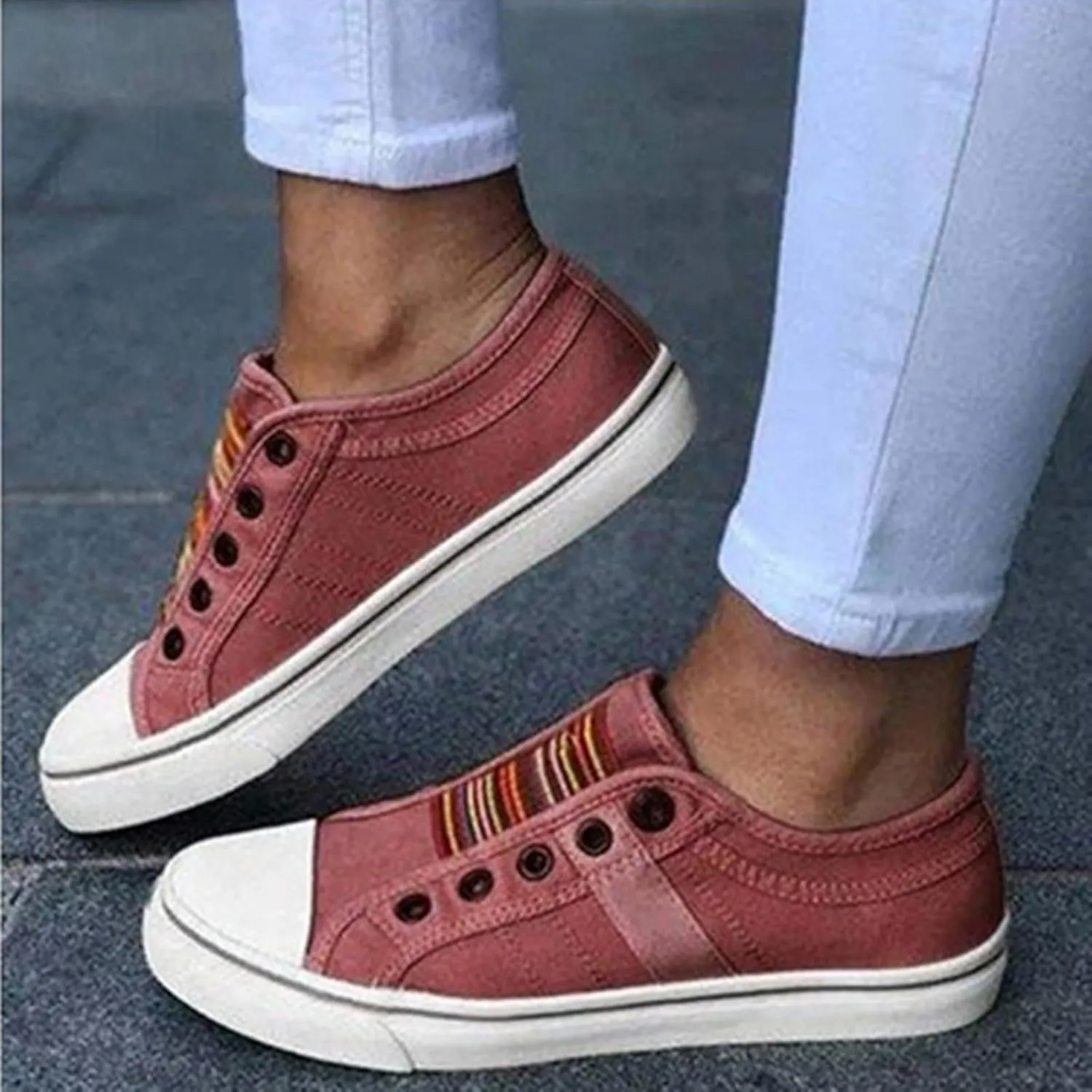 YIBLBOX Women's Canvas Slip on Sneakers Casual Slip on Walking Shoes Womens Flat Dress Shoes Non Slip Work Shoes