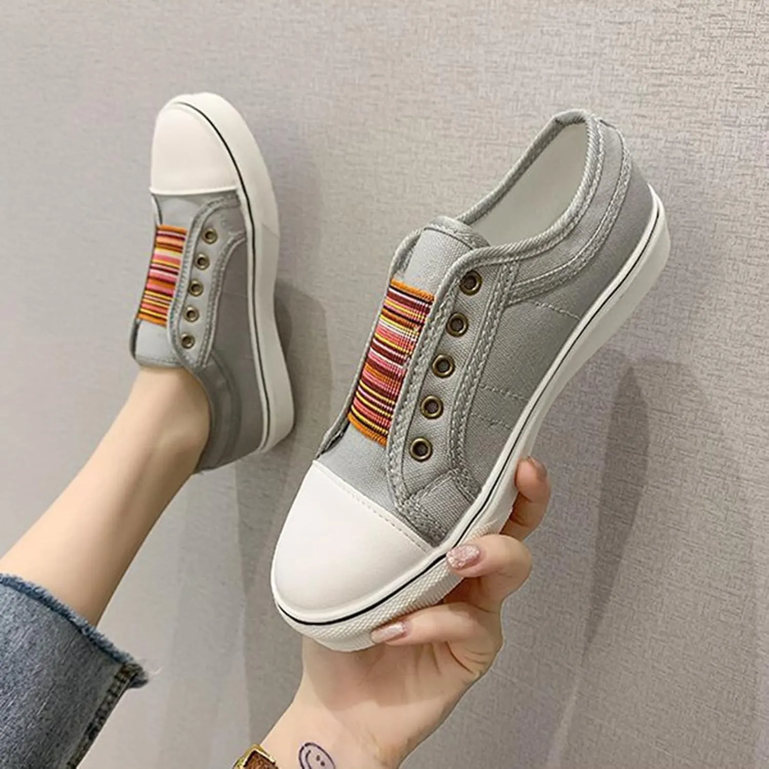 YIBLBOX Women's Canvas Slip on Sneakers Casual Slip on Walking Shoes Womens Flat Dress Shoes Non Slip Work Shoes
