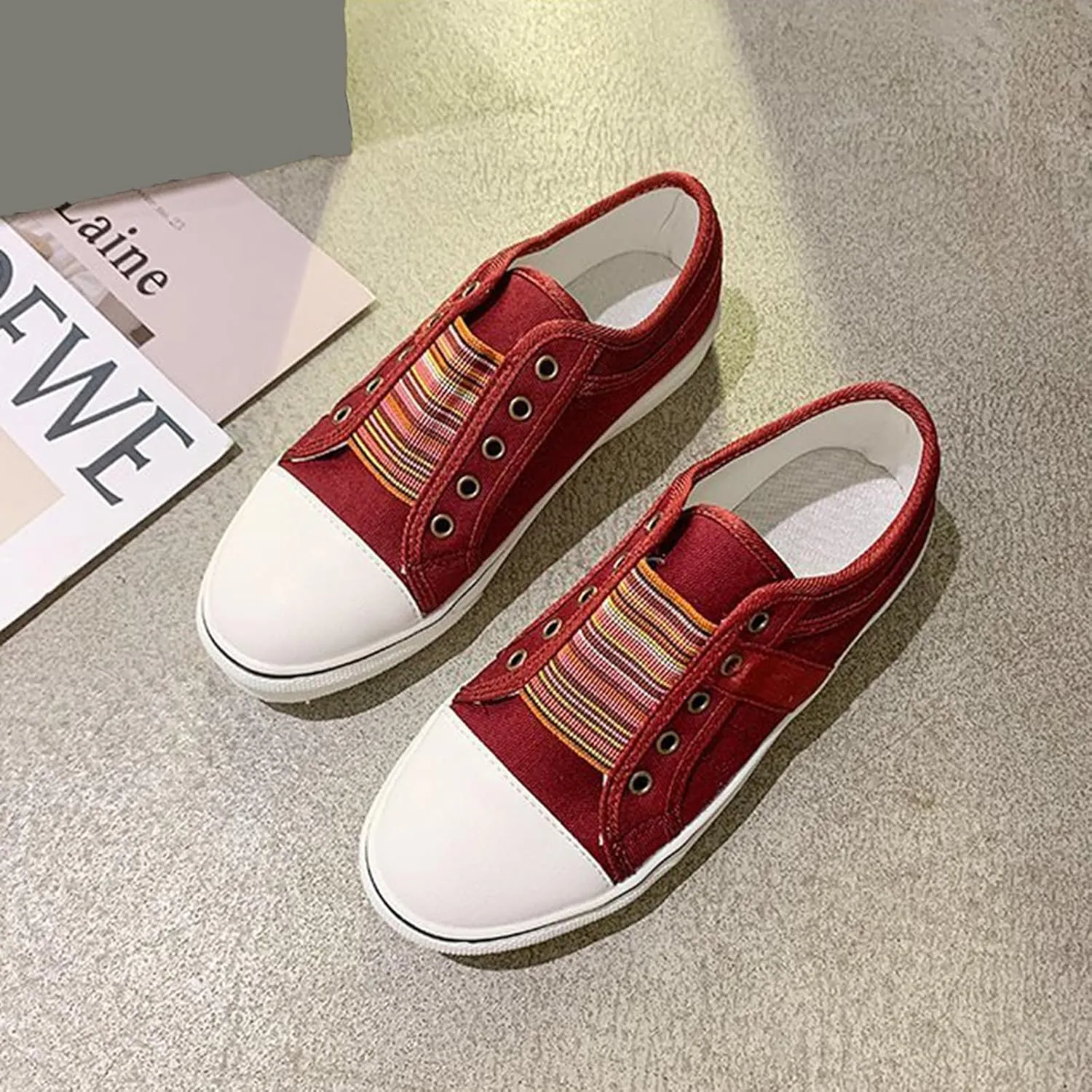 YIBLBOX Women's Canvas Slip on Sneakers Casual Slip on Walking Shoes Womens Flat Dress Shoes Non Slip Work Shoes
