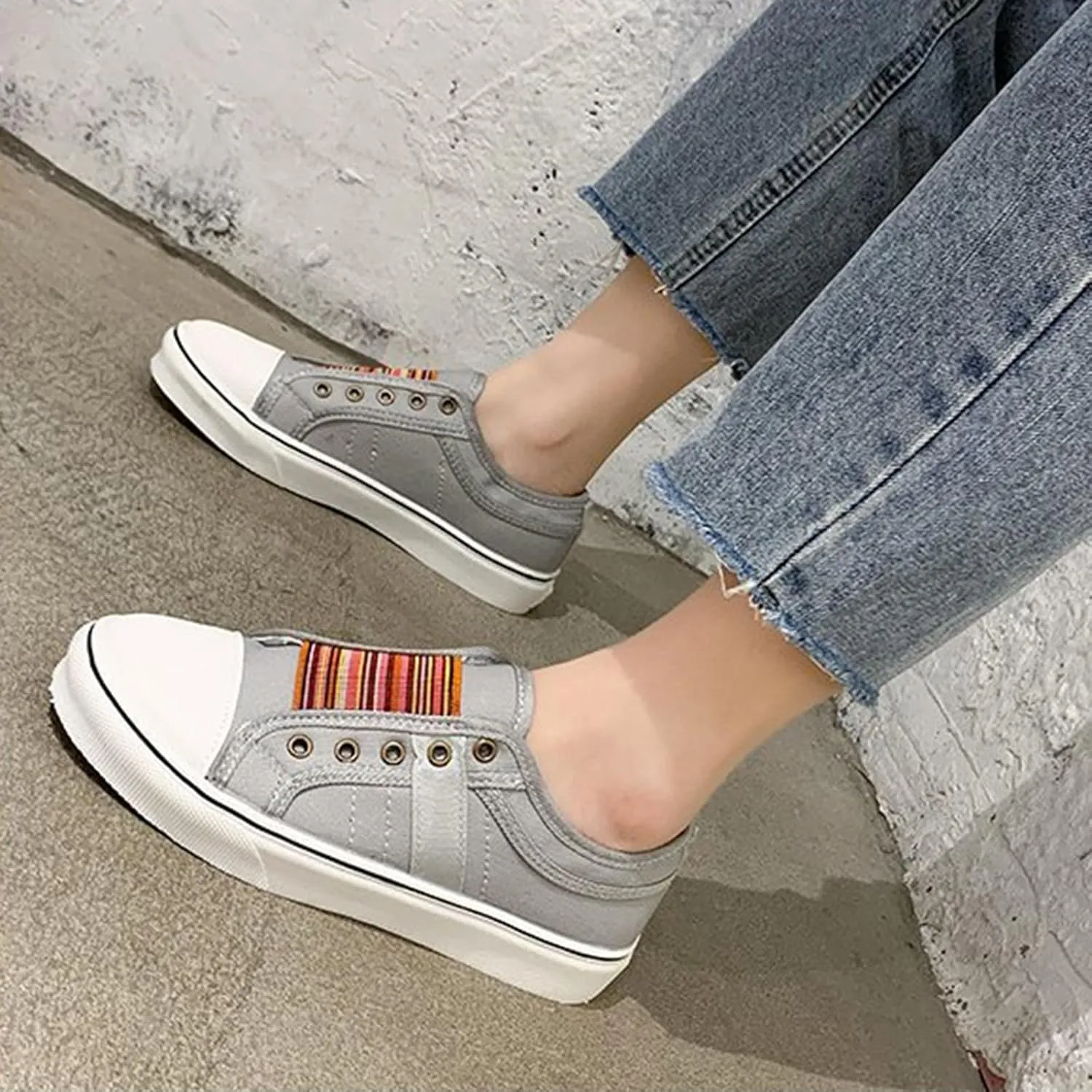 YIBLBOX Women's Canvas Slip on Sneakers Casual Slip on Walking Shoes Womens Flat Dress Shoes Non Slip Work Shoes